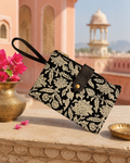 Premaium Handmade Jaipuri Printed Cotton Pouch for Women and Girls- Printed Beige Black