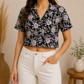 Jaipuri Printed Cotton Crop top or Girls and Women - Black Floral Printed