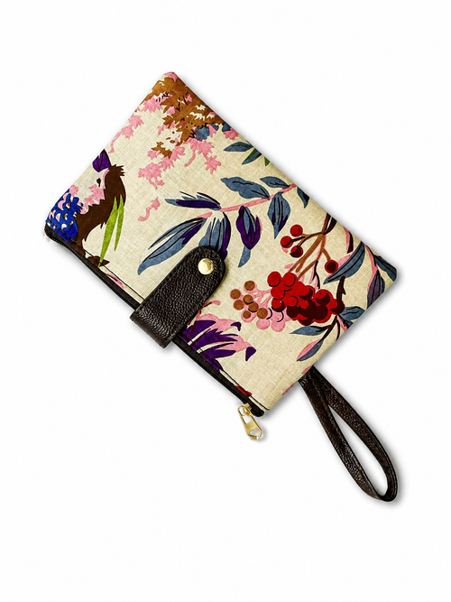 Handcrafted Jaipuri Printed Cotton Pouch for Women and Girls- Beige Color