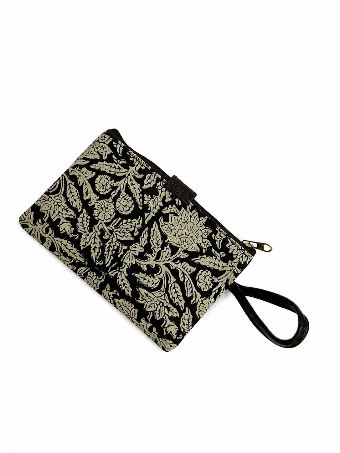 Premaium Handmade Jaipuri Printed Cotton Pouch for Women and Girls- Printed Beige Black