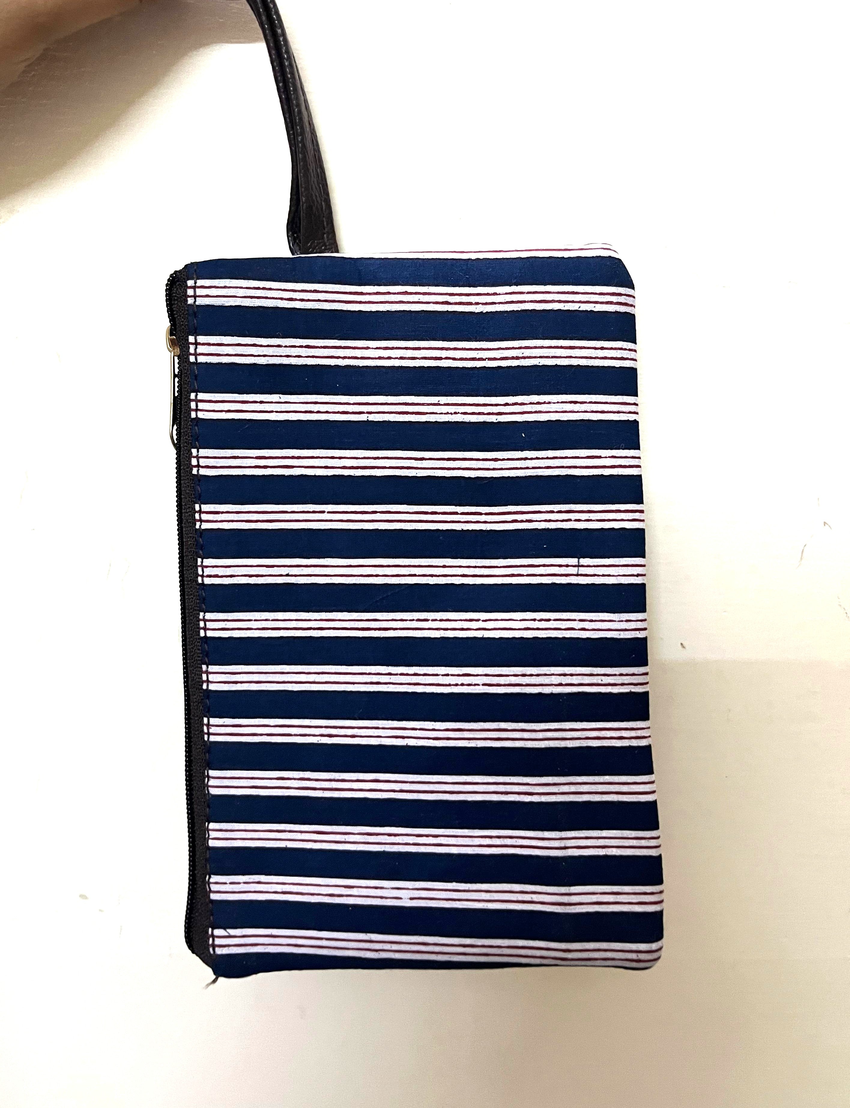 Premium Handmade Jaipuri Printed Cotton Pouch for Women and Girls- Printed Blue