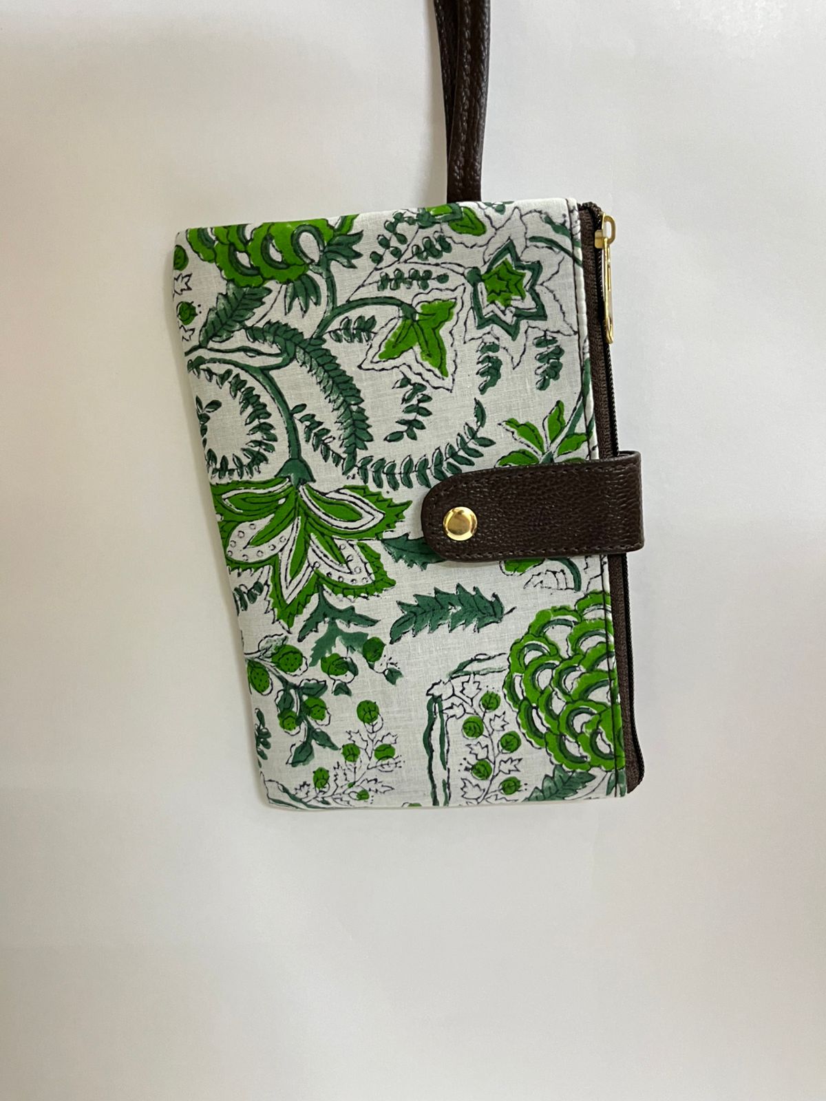 Premium Handmade Jaipuri Printed Cotton Pouch for Women and Girls- Printed Green White Pattern