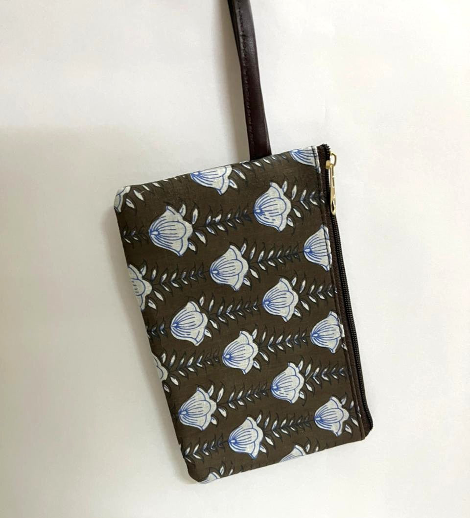 Premium Handmade Jaipuri Printed Cotton Pouch for Women and Girls- Flower printer