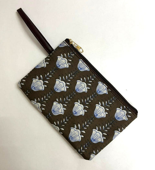 Handcrafted Jaipuri Printed Cotton Pouch for Women and Girls- Flower printer