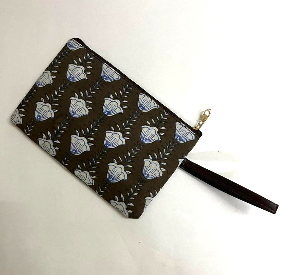 Premium Handmade Jaipuri Printed Cotton Pouch for Women and Girls- Flower printer