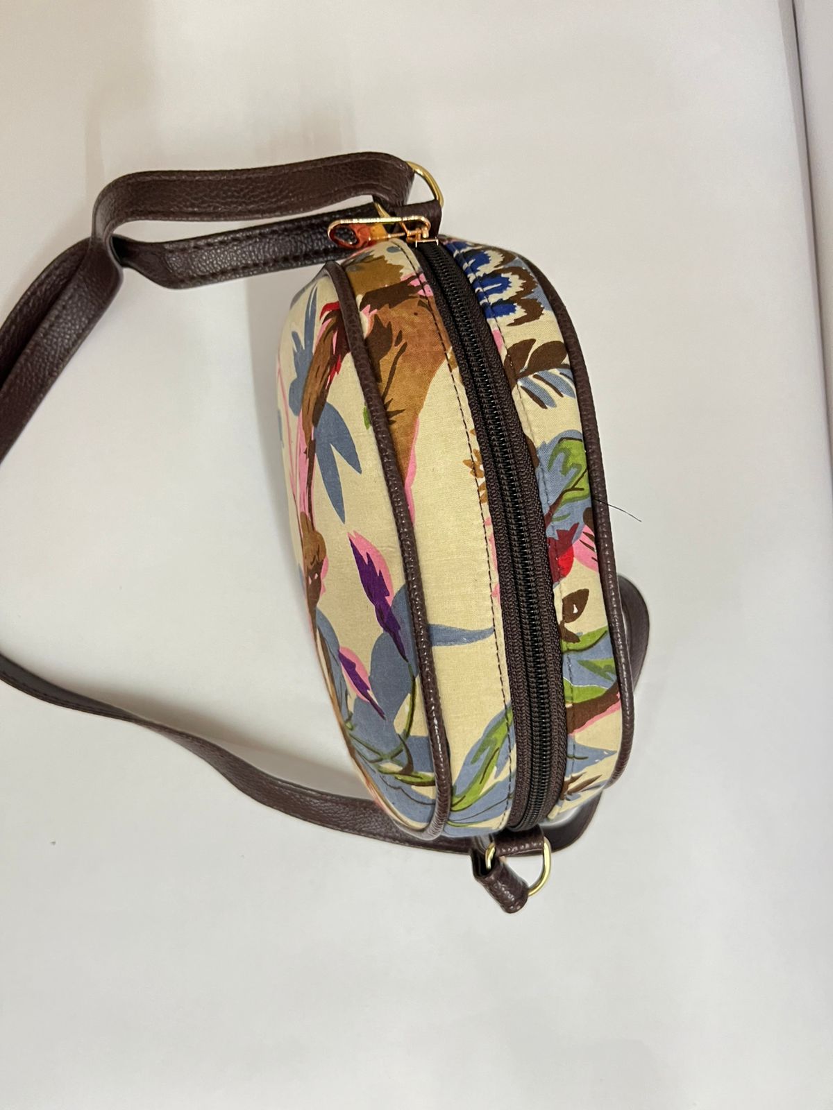 Jaipuri Handcrafted Printed Cotton Sling Bag for Girls and Women - Beige Printed