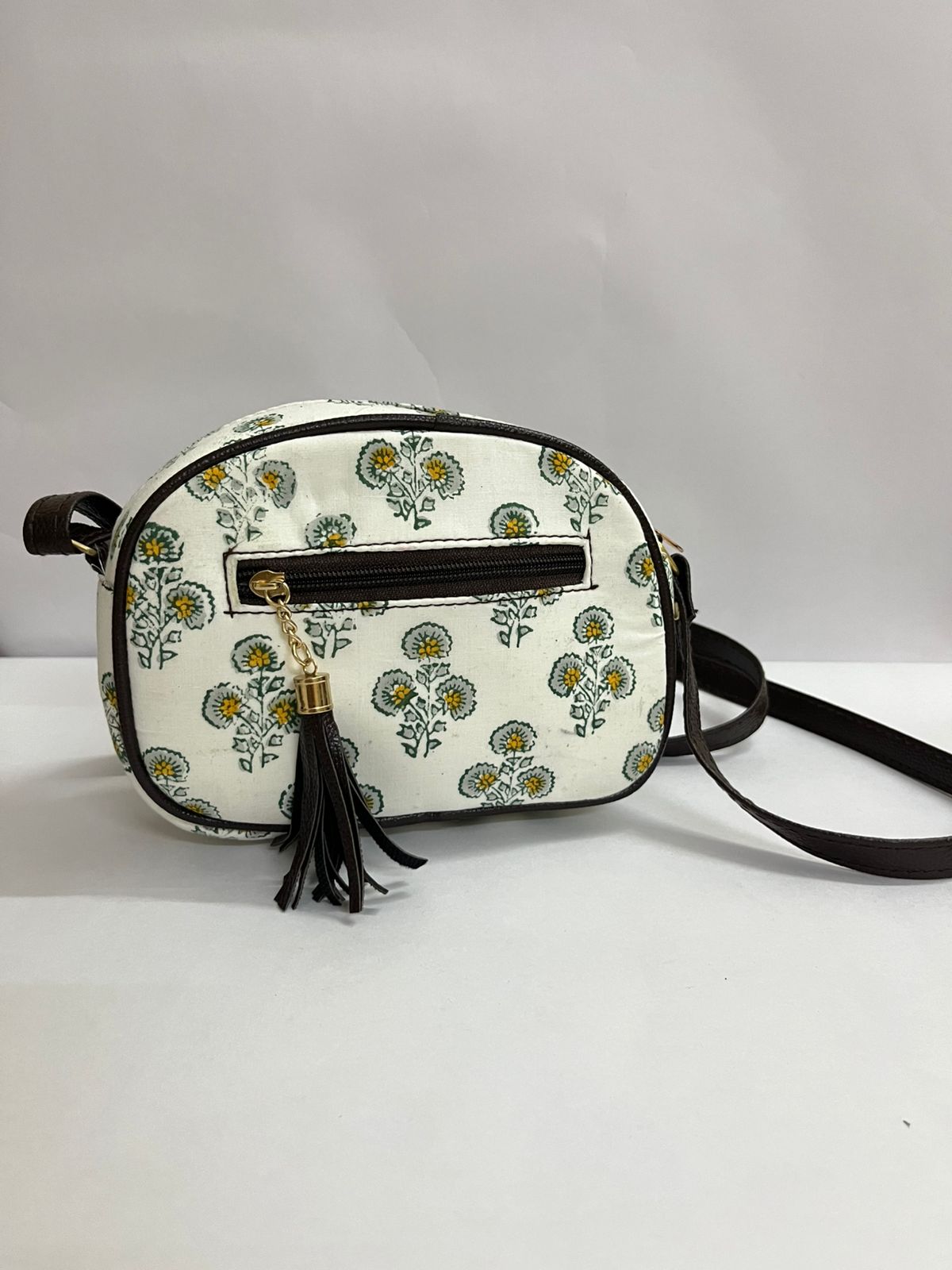 Jaipuri Handcrafted Printed Cotton Sling Bag for Girls and Women - White Printed