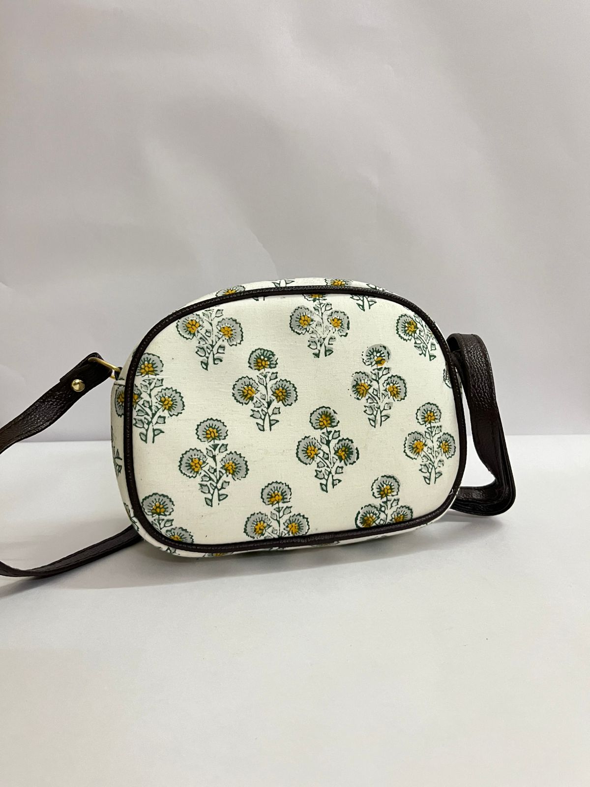 Jaipuri Handcrafted Printed Cotton Sling Bag for Girls and Women - White Printed
