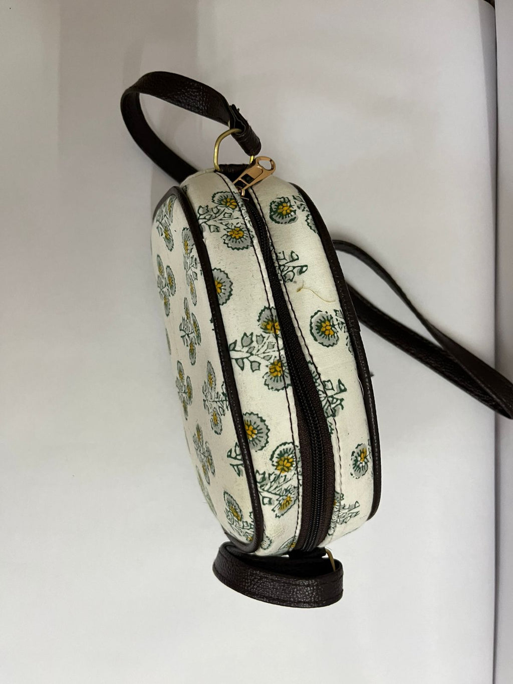 Jaipuri Handcrafted Printed Cotton Sling Bag for Girls and Women - White Printed