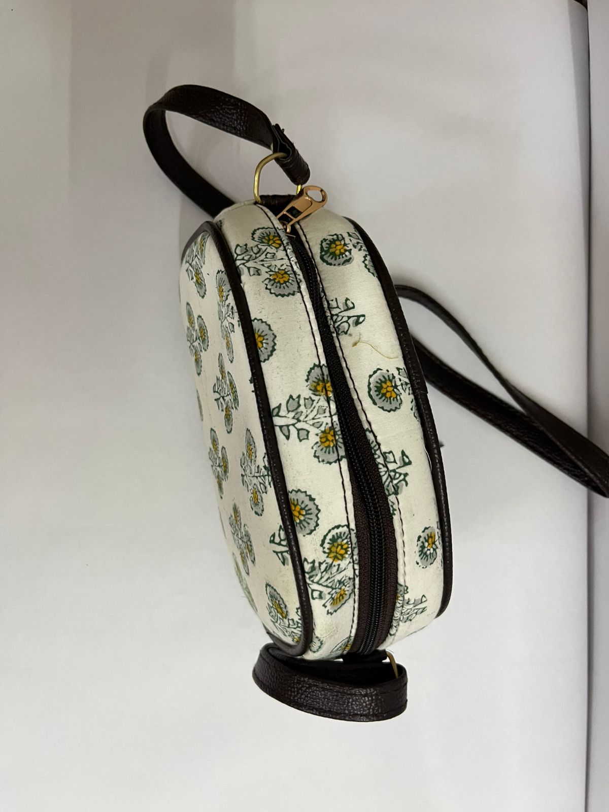Jaipuri Handcrafted Printed Cotton Sling Bag for Girls and Women - White Printed