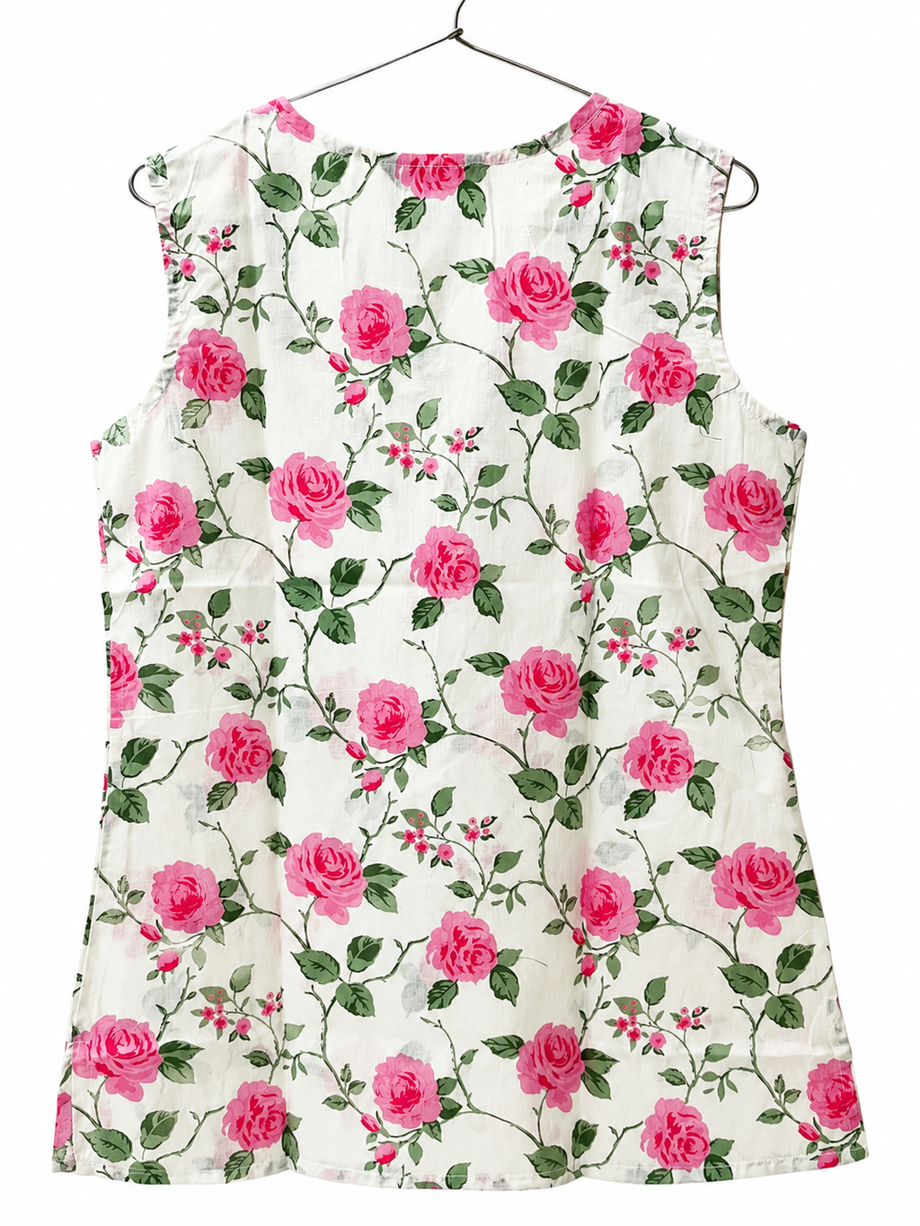 Jaipuri Printed Cotton Sleeveless Short Kurti - Pink Floral