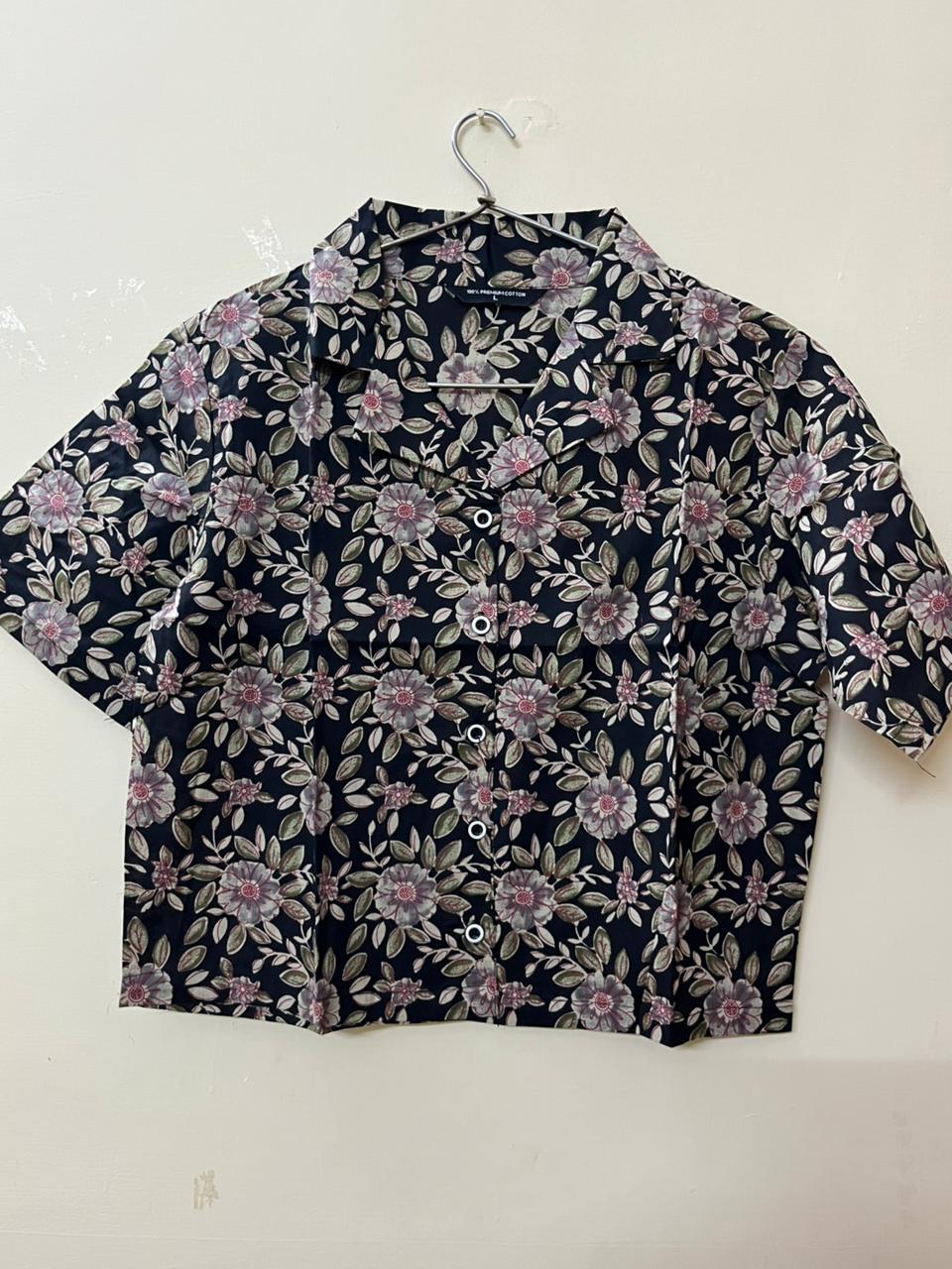 Jaipuri Printed Cotton Crop top or Girls and Women - Black Floral Printed
