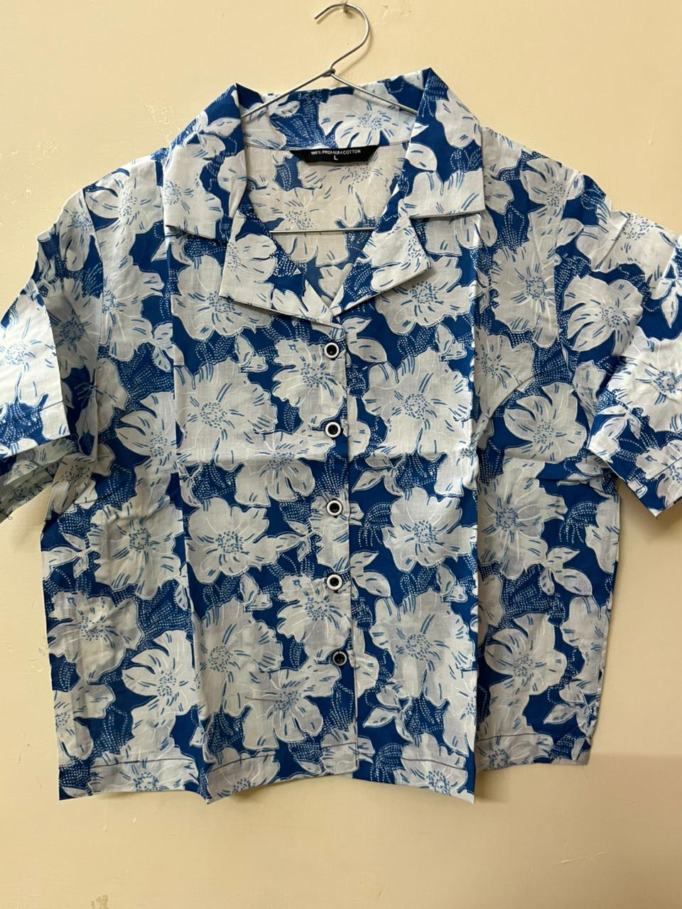 Jaipuri Printed Cotton Crop top or Girls and Women - Blue Floral Printed