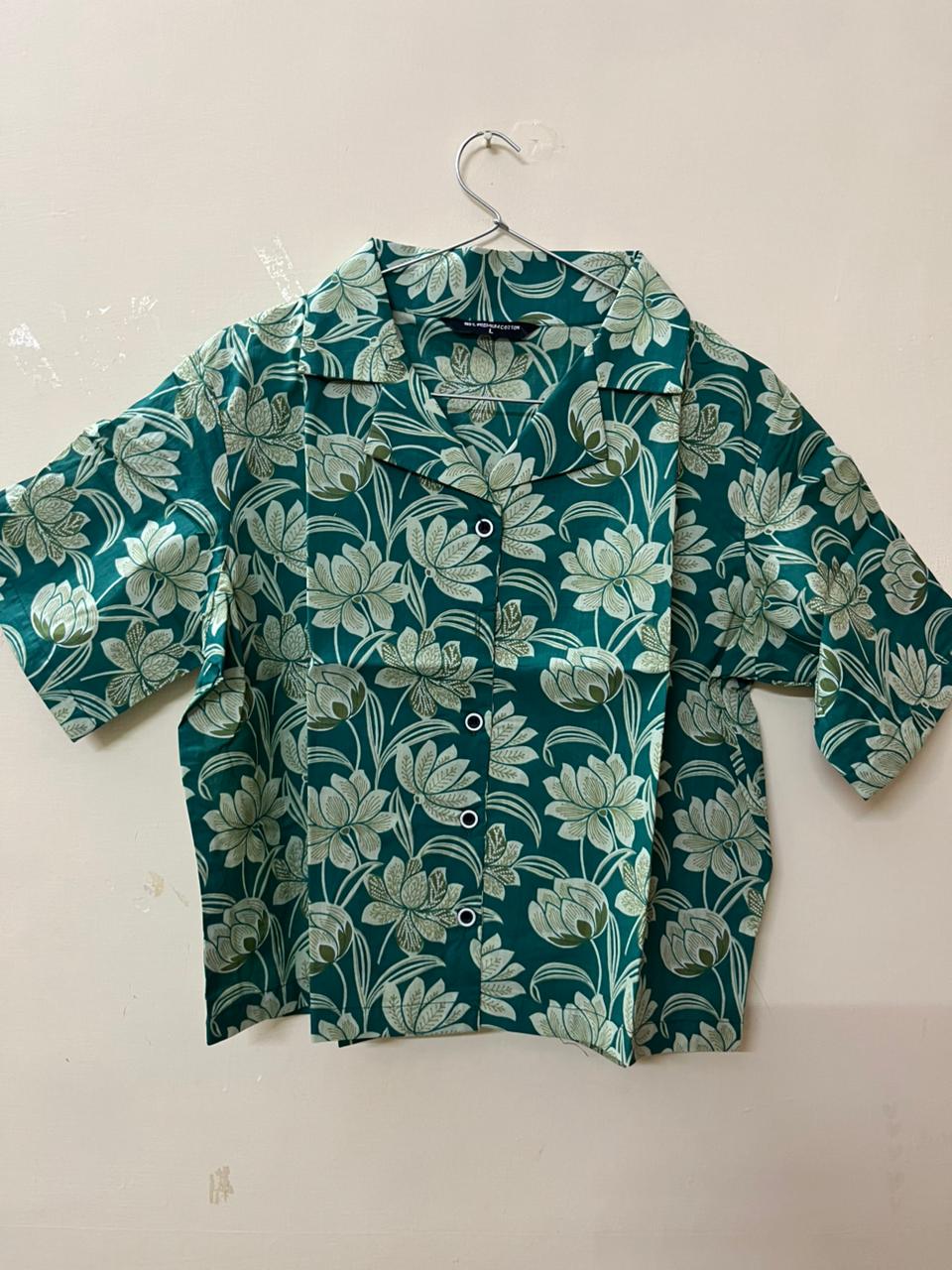 Jaipuri Printed Cotton Crop top or Girls and Women- Green Printed
