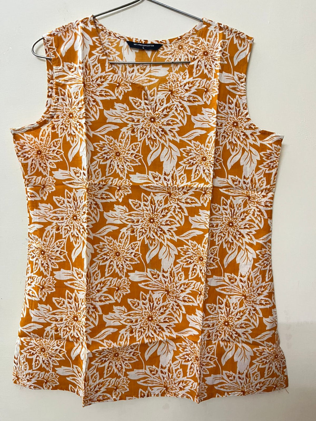 Jaipuri Printed Cotton Sleeveless Short Kurti