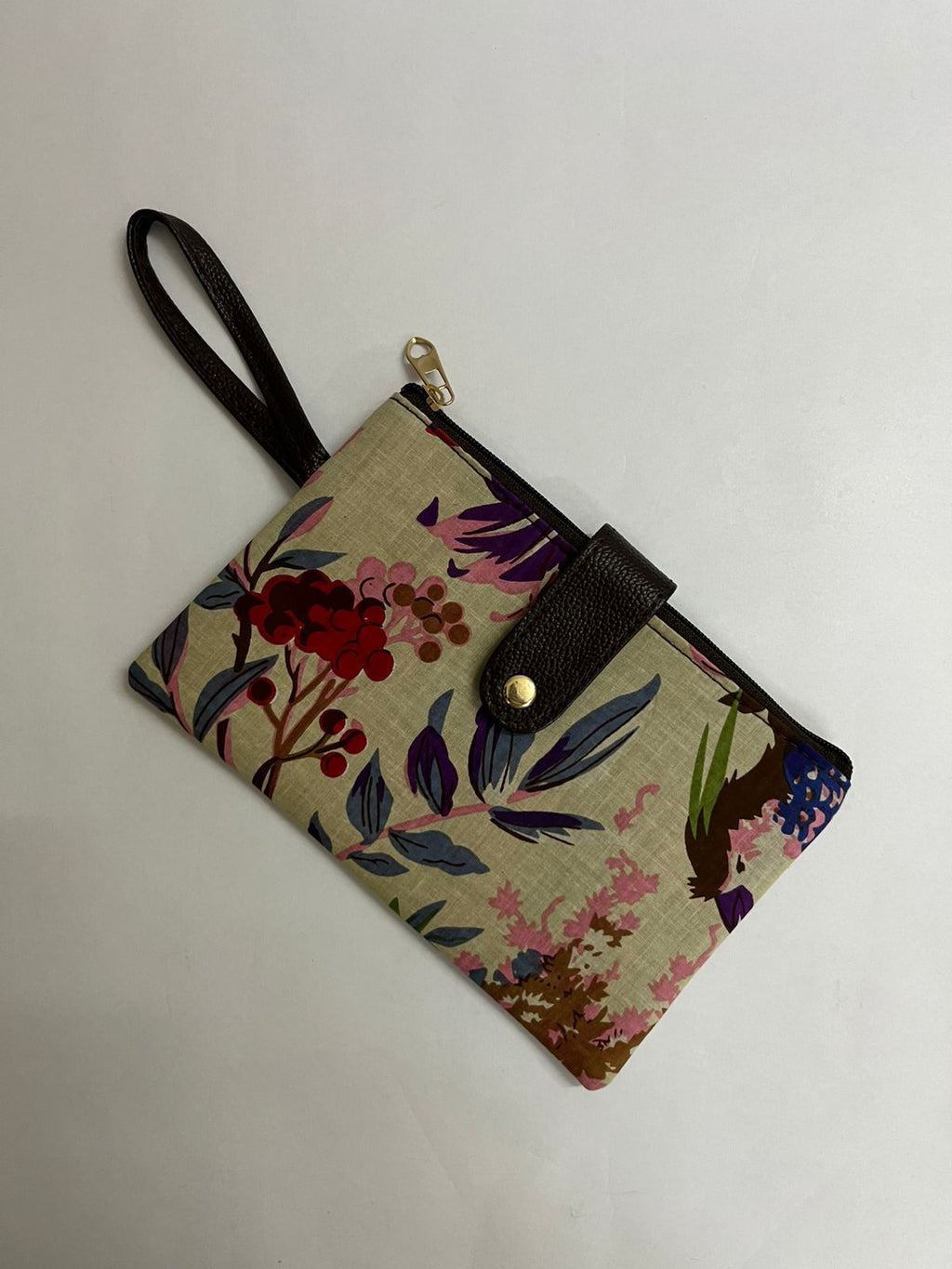 Premium Handmade Jaipuri Printed Cotton Pouch for Women and Girls- Beige Color