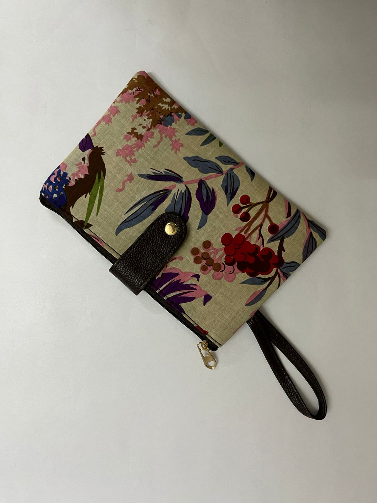 Premium Handmade Jaipuri Printed Cotton Pouch for Women and Girls- Beige Color