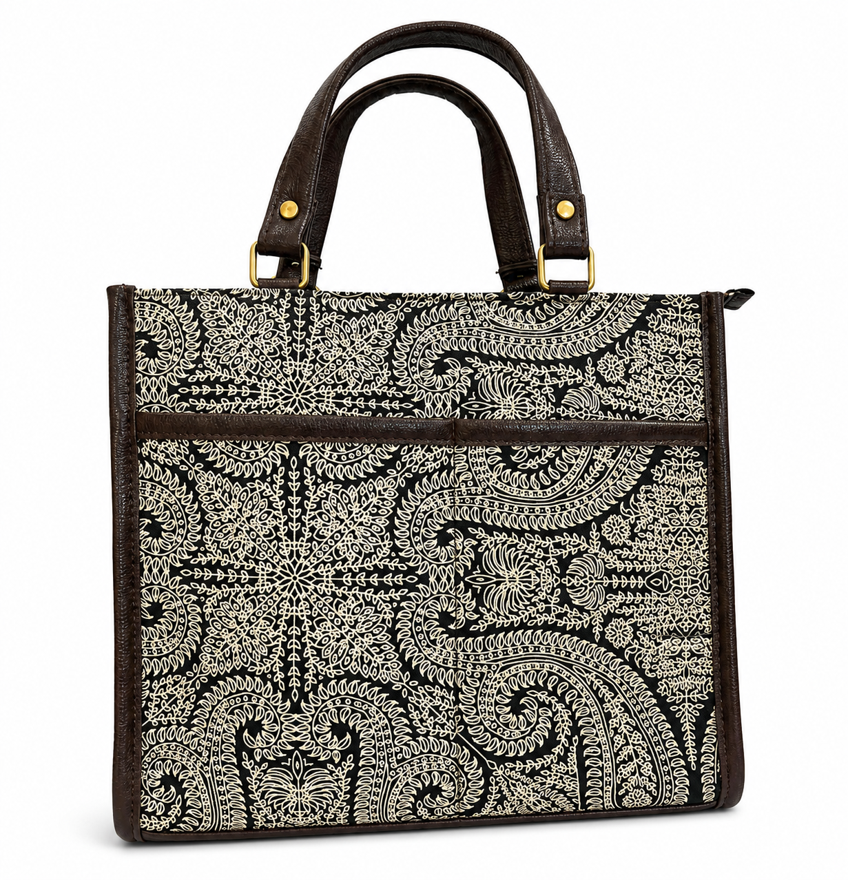 Jaipuri Handcrafted Printed Handbag for Women & Girls - Beige Black Printed