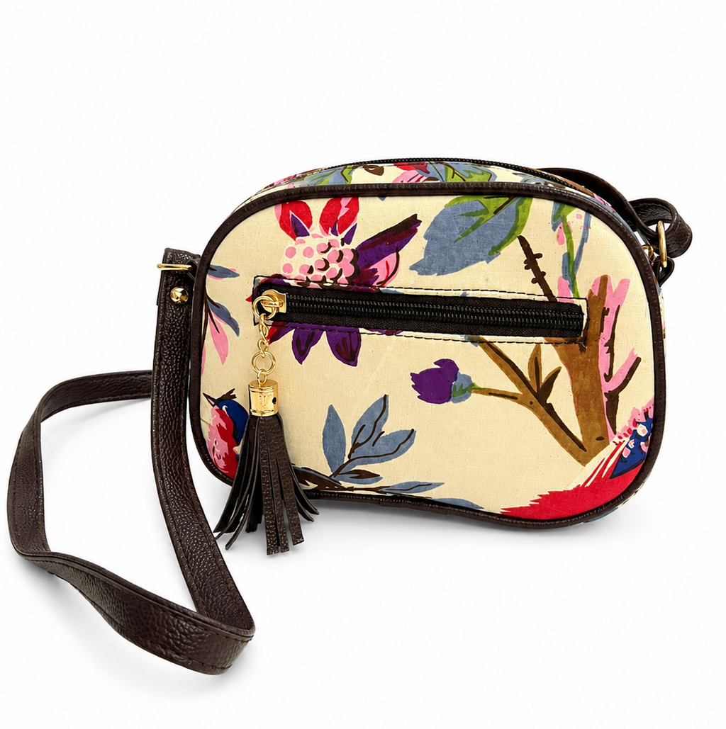Jaipuri Handcrafted Printed Cotton Sling Bag for Girls and Women - Beige Printed